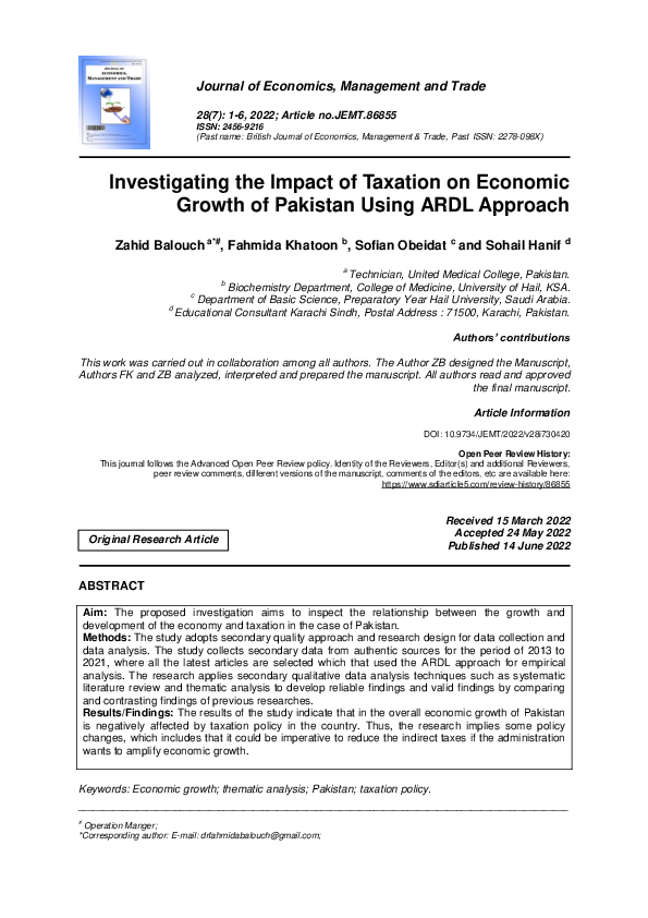 (PDF) Investigating the Impact of Taxation on Economic Growth of ...