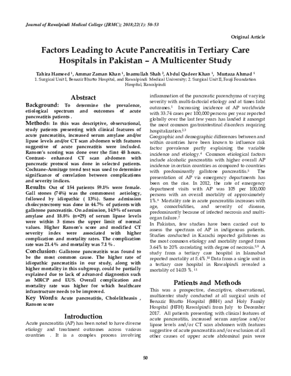 (PDF) Factors Leading to Acute Pancreatitis in Tertiary Care Hospitals ...