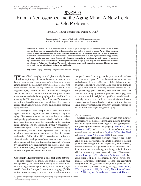 (PDF) Human Neuroscience and the Aging Mind: A New Look at Old Problems