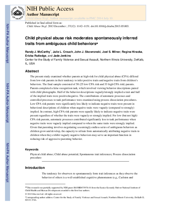 (PDF) Child physical abuse risk moderates spontaneously inferred traits ...