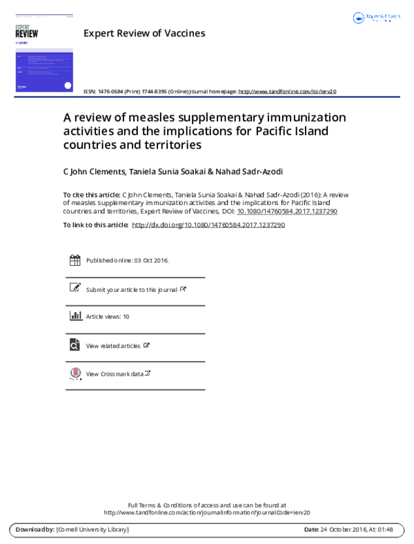 (PDF) A review of measles supplementary immunization activities and the ...