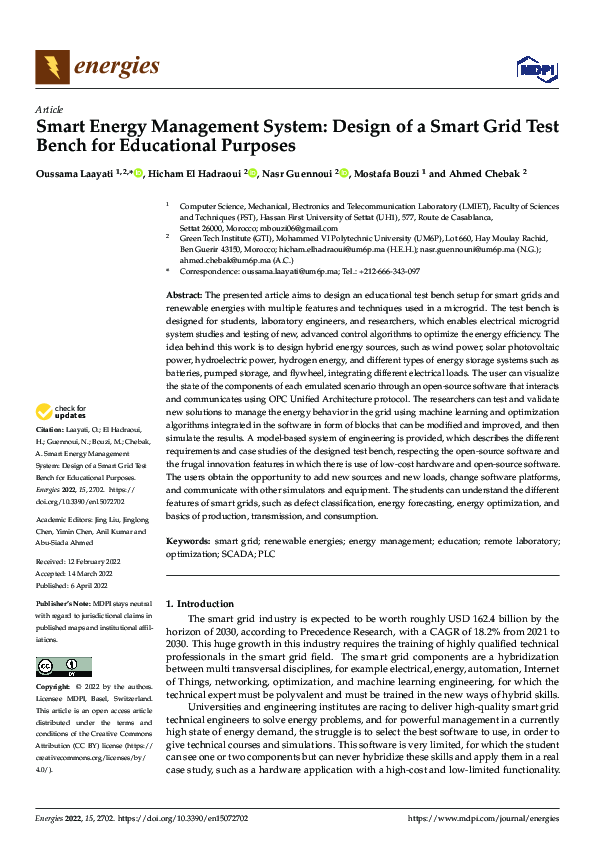 (PDF) Smart Energy Management System: Design of a Smart Grid Test Bench ...