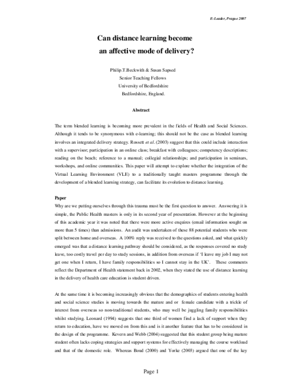 (PDF) Can distance learning become an affective mode of delivery?