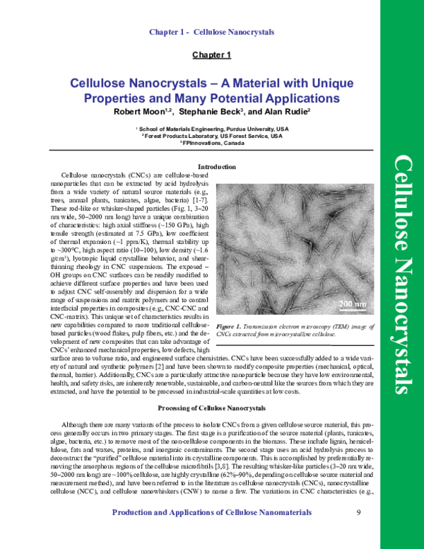 (PDF) Cellulose Nanocrystals-A material with Unique Properties and Many ...