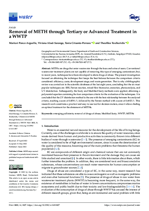 (PDF) Removal of METH through Tertiary or Advanced Treatment in a WWTP