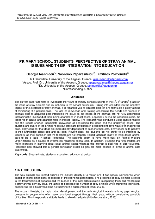 (PDF) Primary School Students’ Perspective of Stray Animal Issues and ...