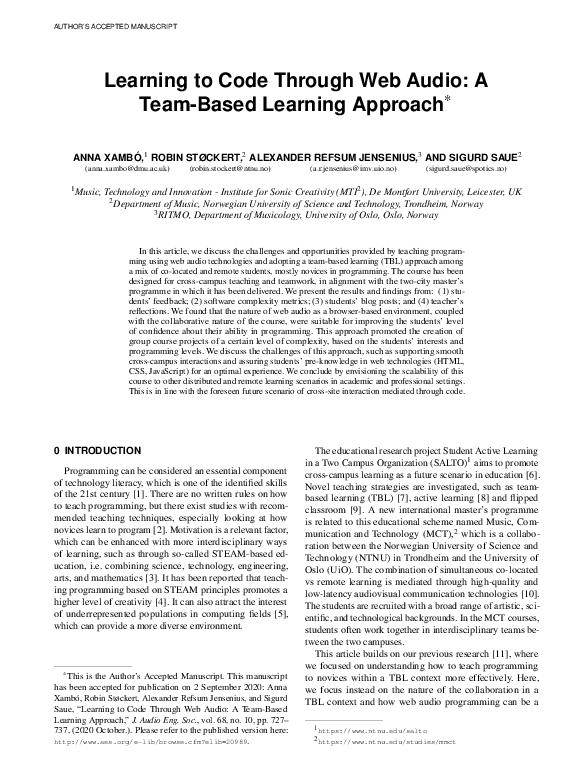 (PDF) Learning to Code Through Web Audio: A Team-Based Learning Approach