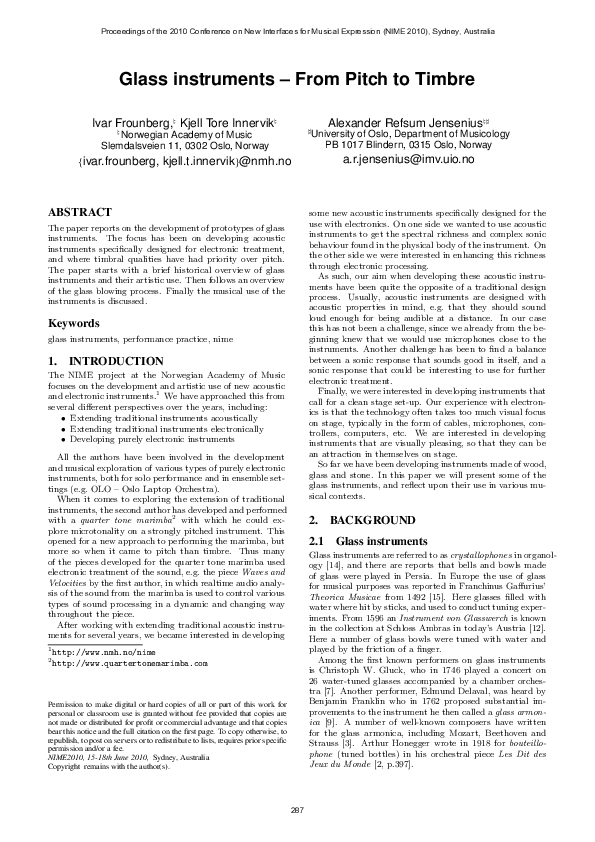 (PDF) Glass Instruments -- From Pitch To Timbre