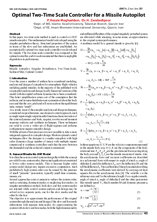 (PDF) Optimal two-time scale controller for a missile autopilot
