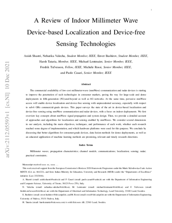 (PDF) A Review of Indoor Millimeter Wave Device-based Localization and ...