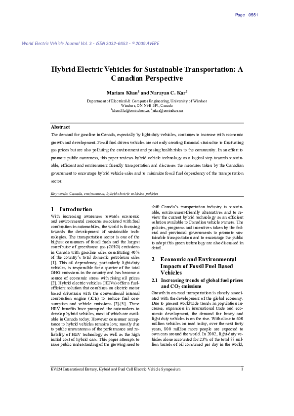 (PDF) Hybrid Electric Vehicles for Sustainable Transportation A