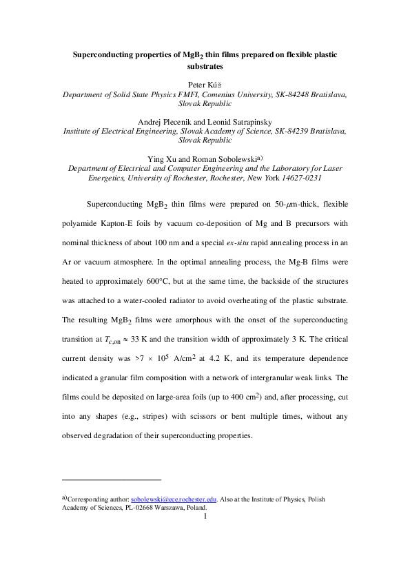 (PDF) Superconducting properties of MgB2 thin films prepared on ...