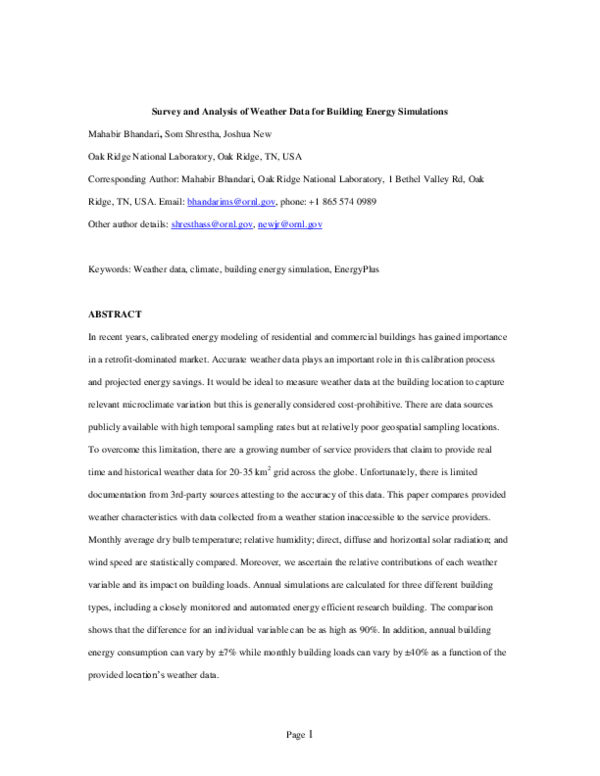 (PDF) Survey and Analysis of Weather Data for Building Energy Simulations