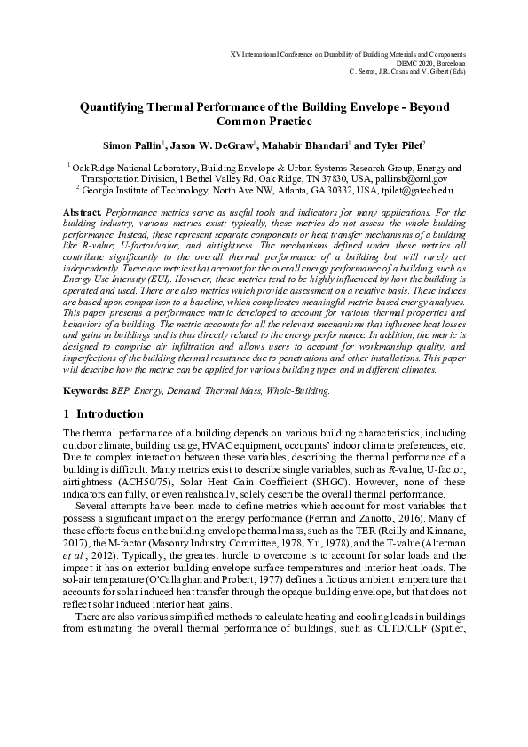 (PDF) Quantifying Thermal Performance of the Building Envelope - Beyond ...