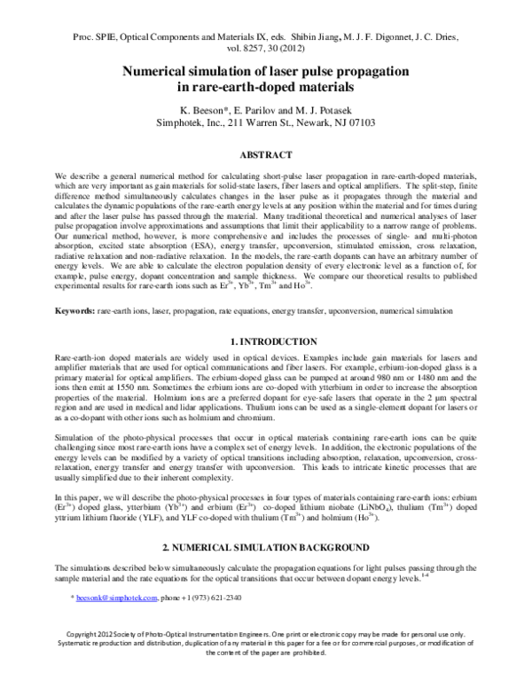 (PDF) Numerical simulation of laser pulse propagation in rare-earth ...