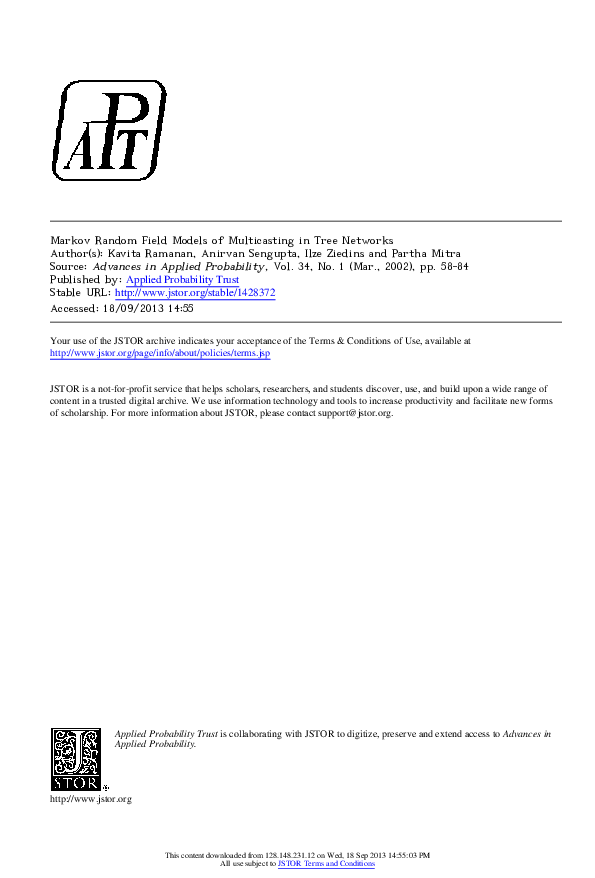 (PDF) Markov random field models of multicasting in tree networks