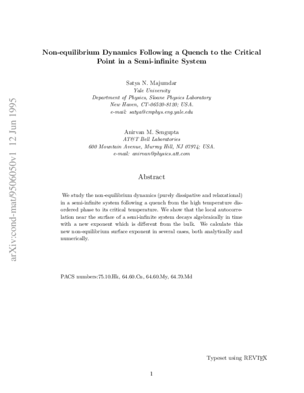 (PDF) Nonequilibrium Dynamics following a Quench to the Critical Point ...