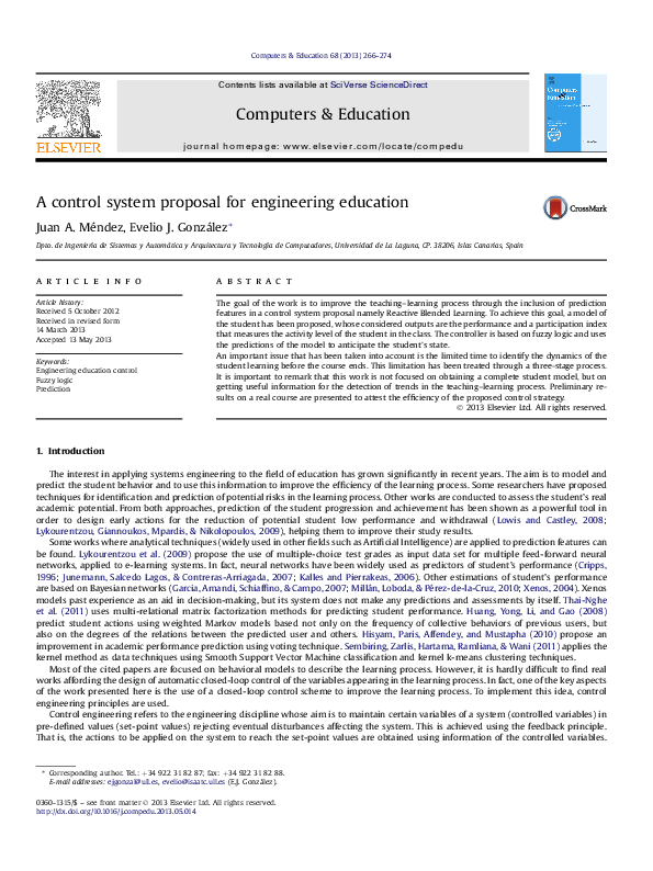 (PDF) A control system proposal for engineering education