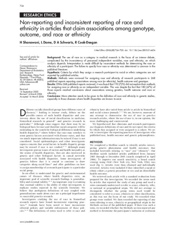 (PDF) Non-reporting and inconsistent reporting of race and ethnicity in ...