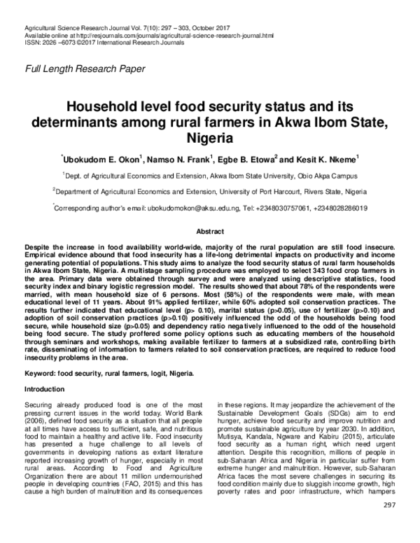 (PDF) Household level food security status and its determinants among ...