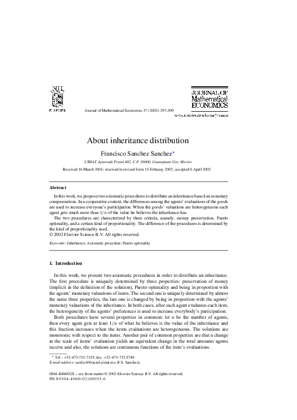 (PDF) About inheritance distribution