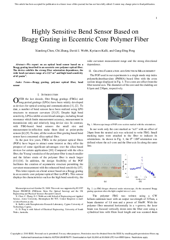 (PDF) Highly Sensitive Bend Sensor Based on Bragg Grating in Eccentric ...