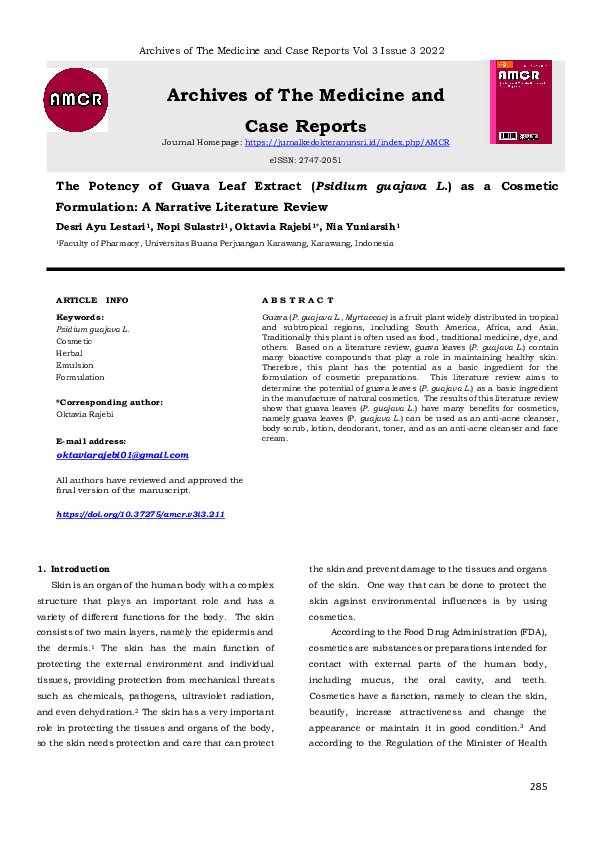 (PDF) Potency of Guava Leaf Extract (Psidium guajava L.) as a Cosmetic ...