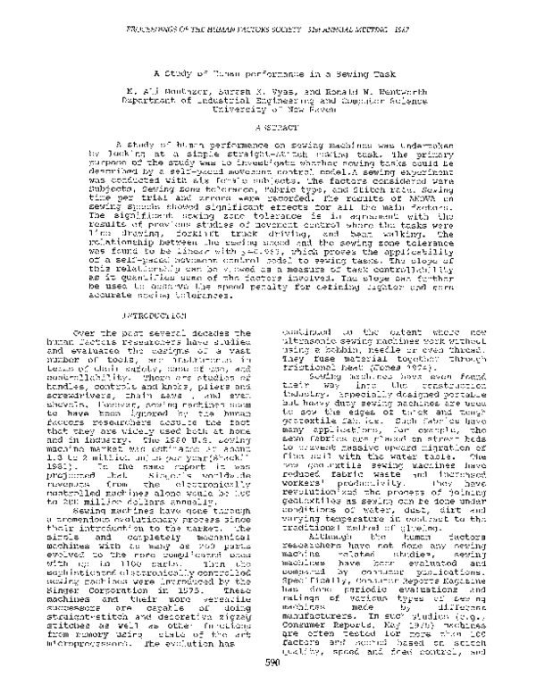 (PDF) A Study of Human Performance in a Sewing Task