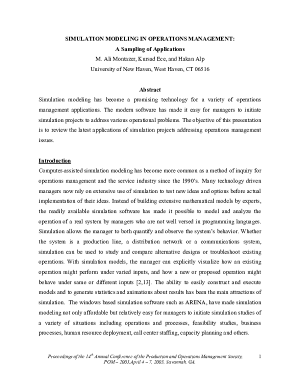 (PDF) SIMULATION MODELING IN OPERATIONS MANAGEMENT: A Sampling of ...