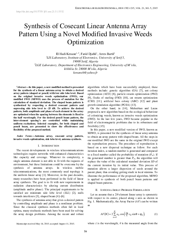 (PDF) Synthesis of Cosecant Linear Antenna Array Pattern using a Novel ...