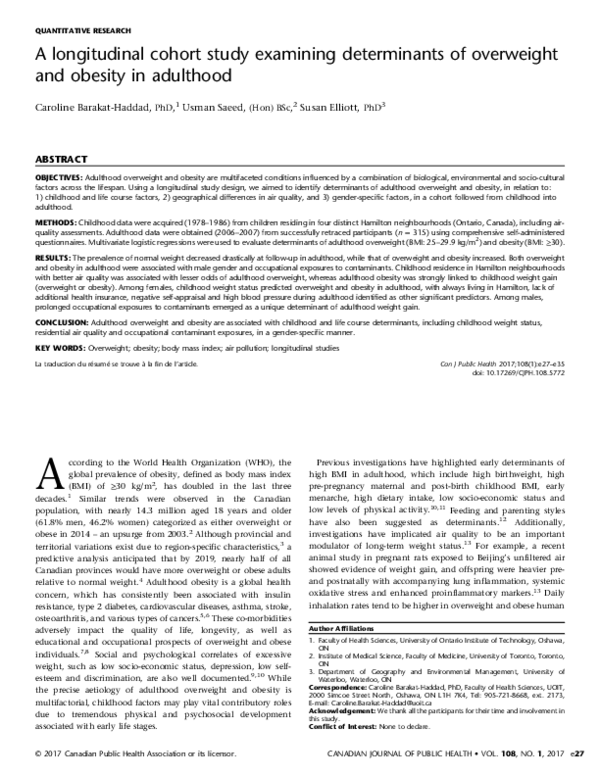 (PDF) A longitudinal cohort study examining determinants of overweight ...