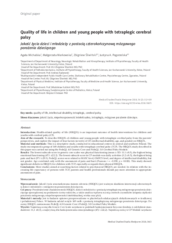 (PDF) Quality of life in children and young people with tetraplegic ...