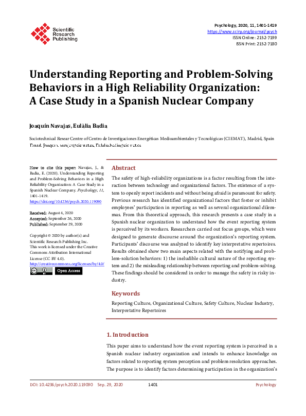 (PDF) Understanding Reporting and Problem-Solving Behaviors in a High ...