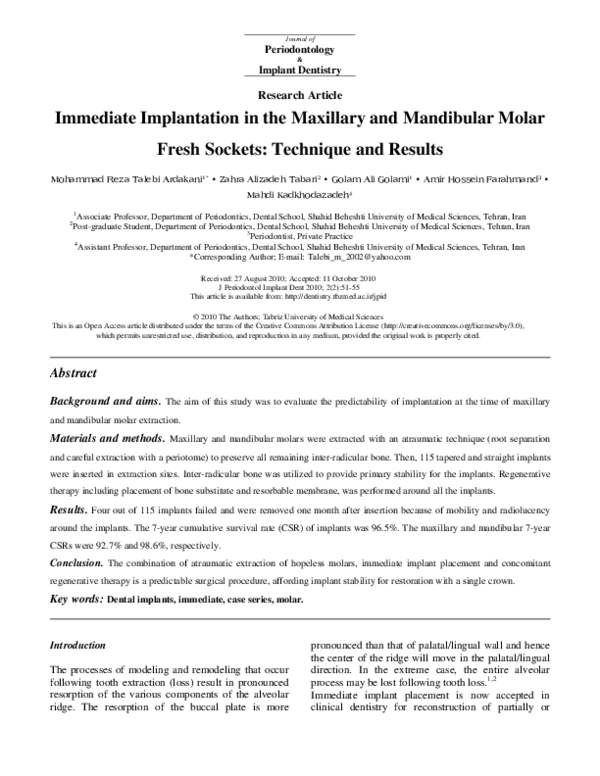 (PDF) Immediate Implantation in the Maxillary and Mandibular Molar ...