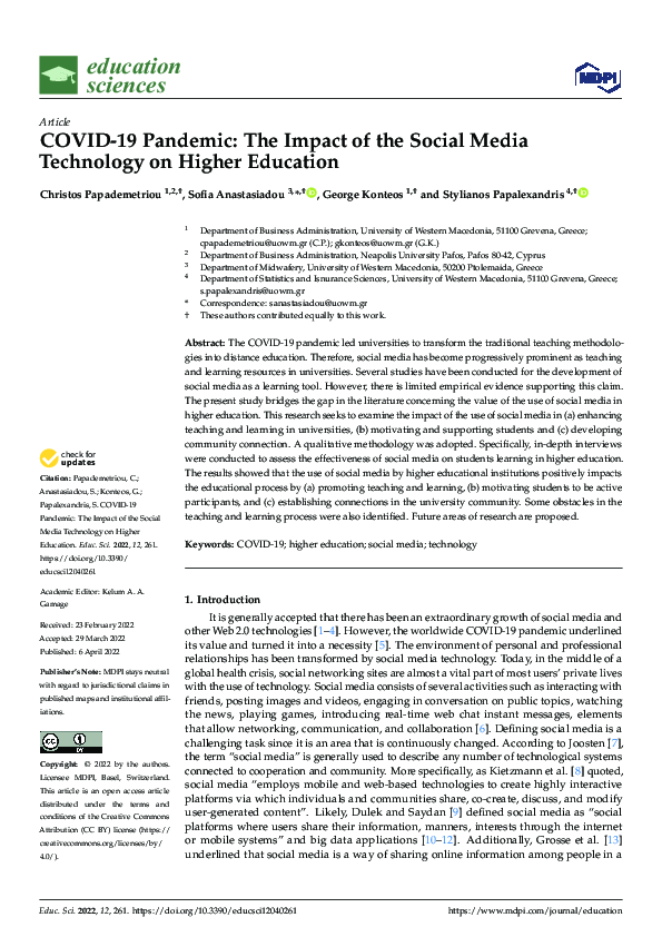 (PDF) COVID-19 Pandemic: The Impact of the Social Media Technology on ...