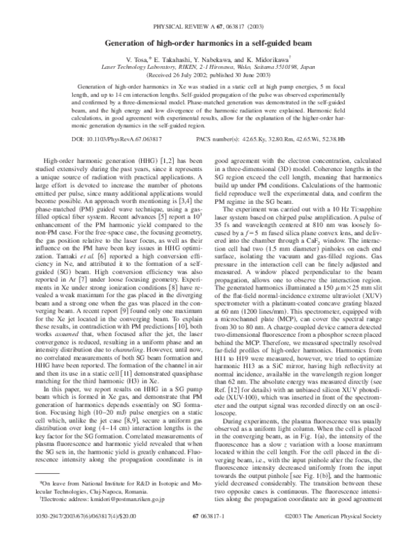 (PDF) Generation of high-order harmonics in a self-guided beam
