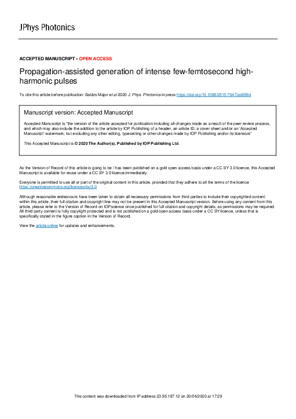 (PDF) Propagation-assisted generation of intense few-femtosecond high ...