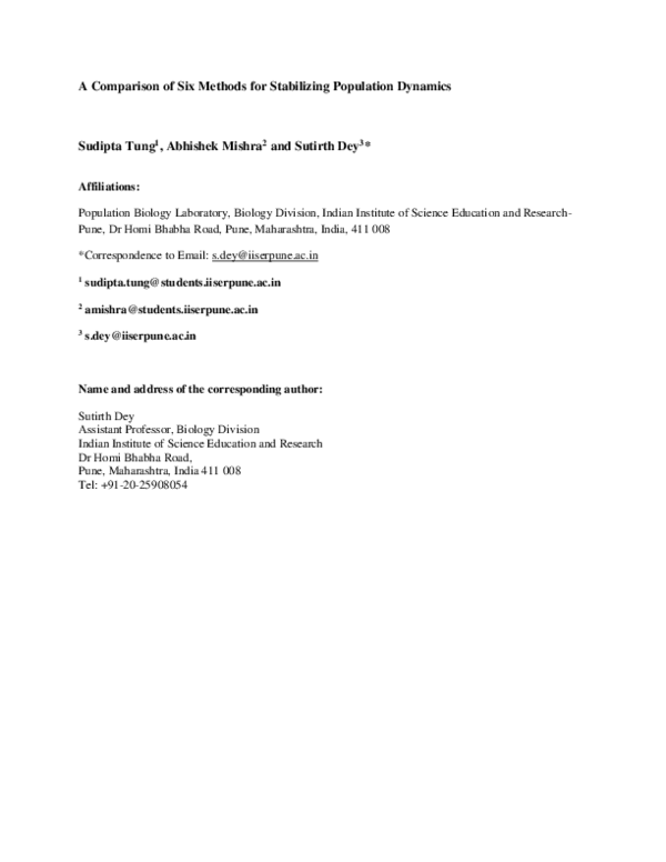 (PDF) A comparison of six methods for stabilizing population dynamics