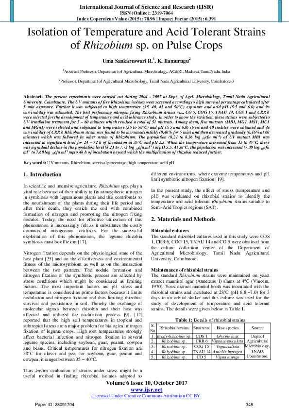 (PDF) Isolation of Temperature and Acid Tolerant Strains of Rhizobium ...