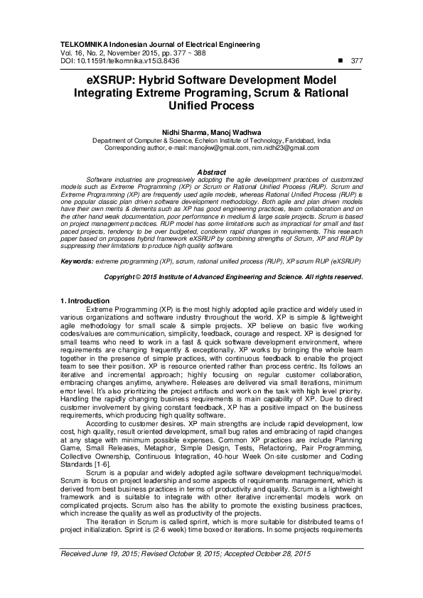 (PDF) eXSRUP: Hybrid Software Development Model Integrating Extreme ...