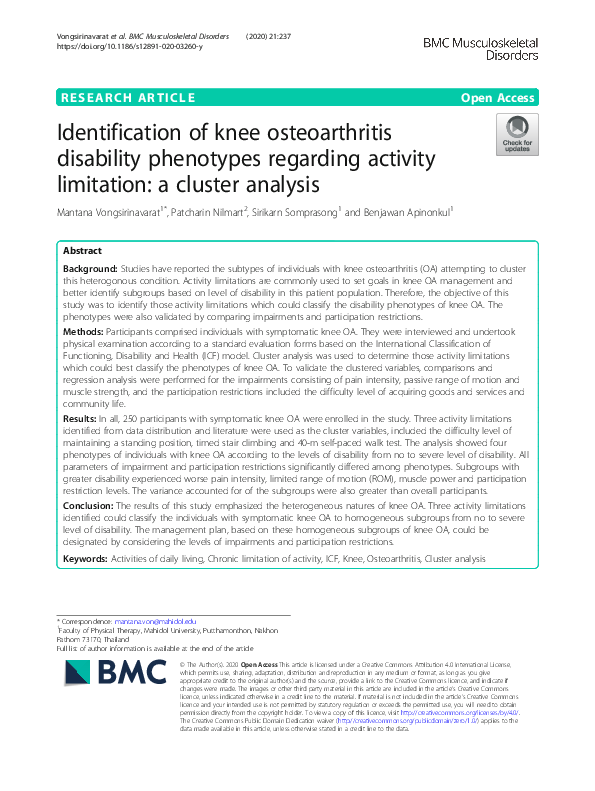(PDF) Identification of knee osteoarthritis disability phenotypes