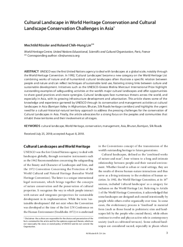 (PDF) Cultural Landscape in World Heritage Conservation and Cultural ...