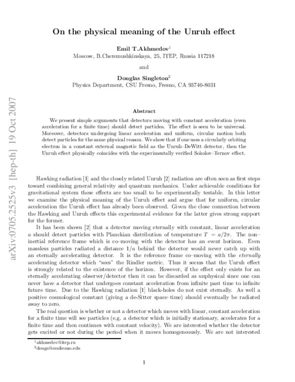 (PDF) On the physical meaning of the Unruh effect