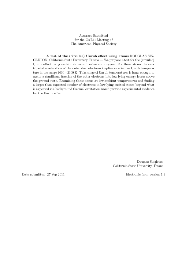 (PDF) A test of the (circular) Unruh effect using atoms | Douglas ...