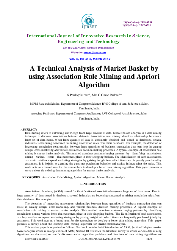 (PDF) A Technical Analysis of Market Basket by using Association Rule ...
