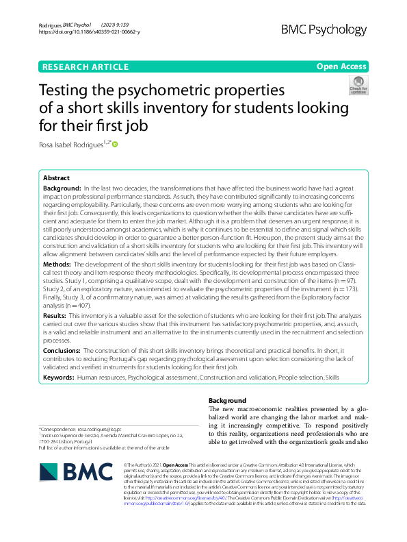 (PDF) Testing the psychometric properties of a short skills inventory ...
