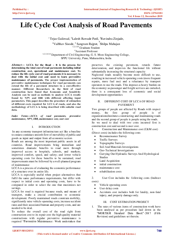(PDF) Life Cycle Cost Analysis of Road Pavements