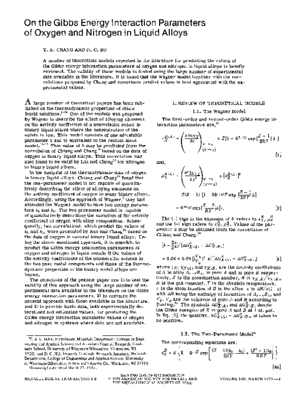 PDF) On the gibbs energy interaction parameters of oxygen