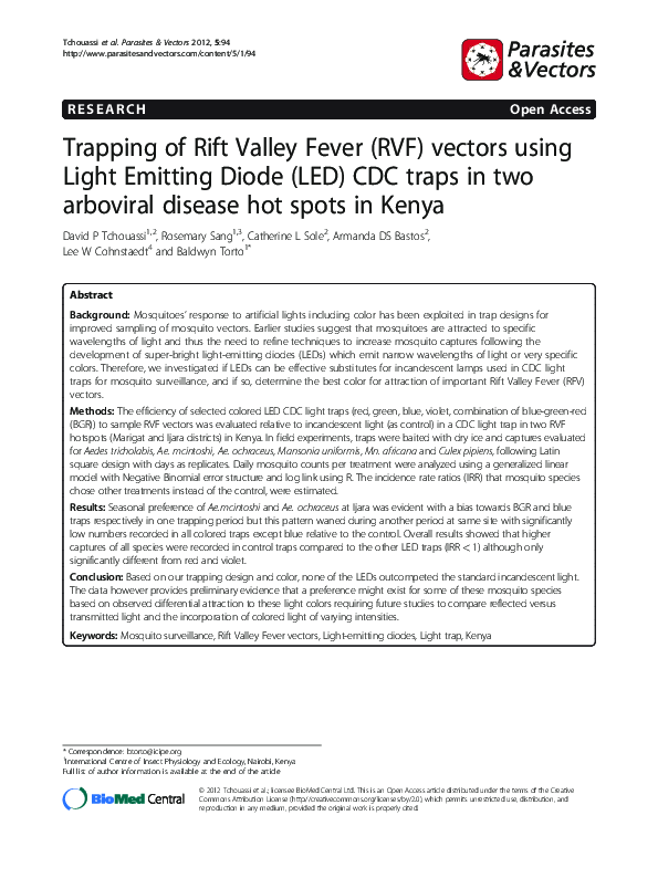 (PDF) Trapping of Rift Valley Fever (RVF) vectors using Light Emitting ...