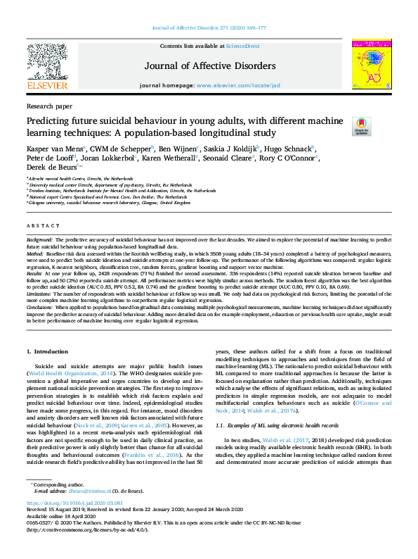 (PDF) Predicting future suicidal behaviour in young adults, with ...